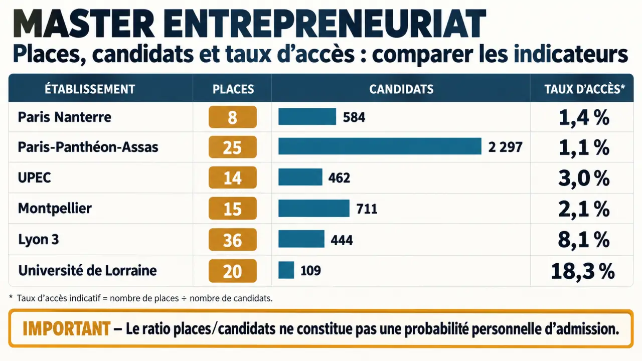Master en entrepreneuriat : visualisation des places et des candidatures selon plusieurs formations