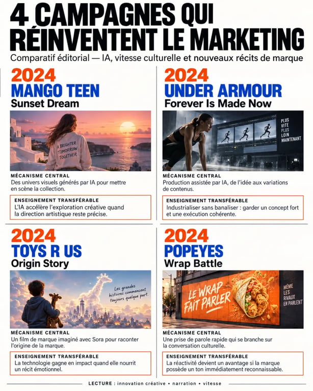 Infographie des exemples de campagnes marketing innovantes 2025-2026 et de leurs mécanismes créatifs
