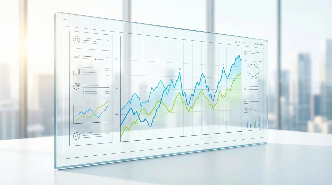 Interface dashboard boursier futuriste