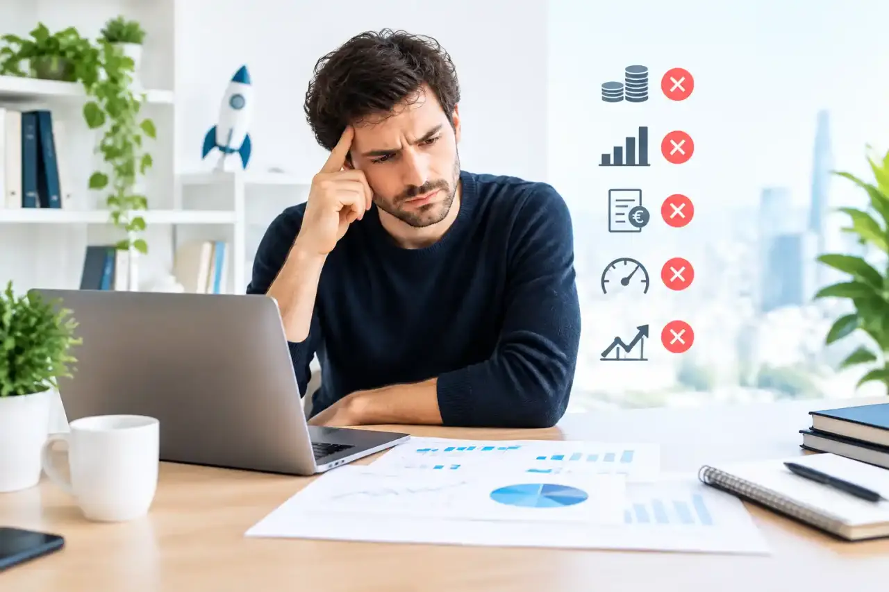 Tableau de bord financier d’une startup avec courbes de trésorerie et indicateurs de croissance