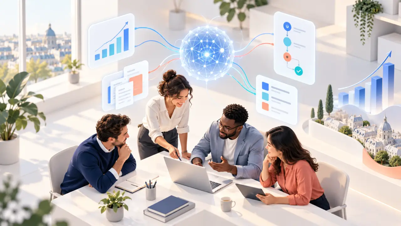 Équipe de PME travaillant sur un projet d'intelligence artificielle générative