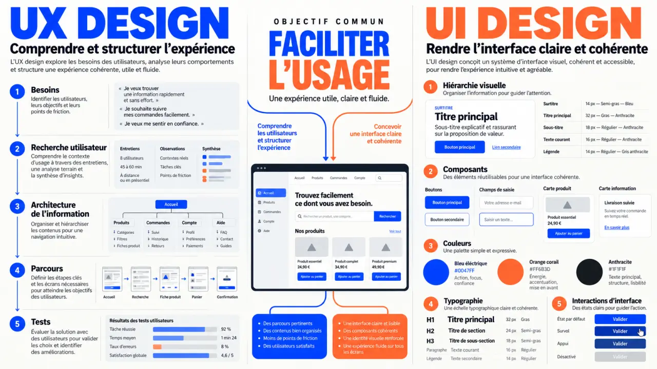 Infographie ui and ux design definition comparant les rôles de l’UI design et de l’UX design