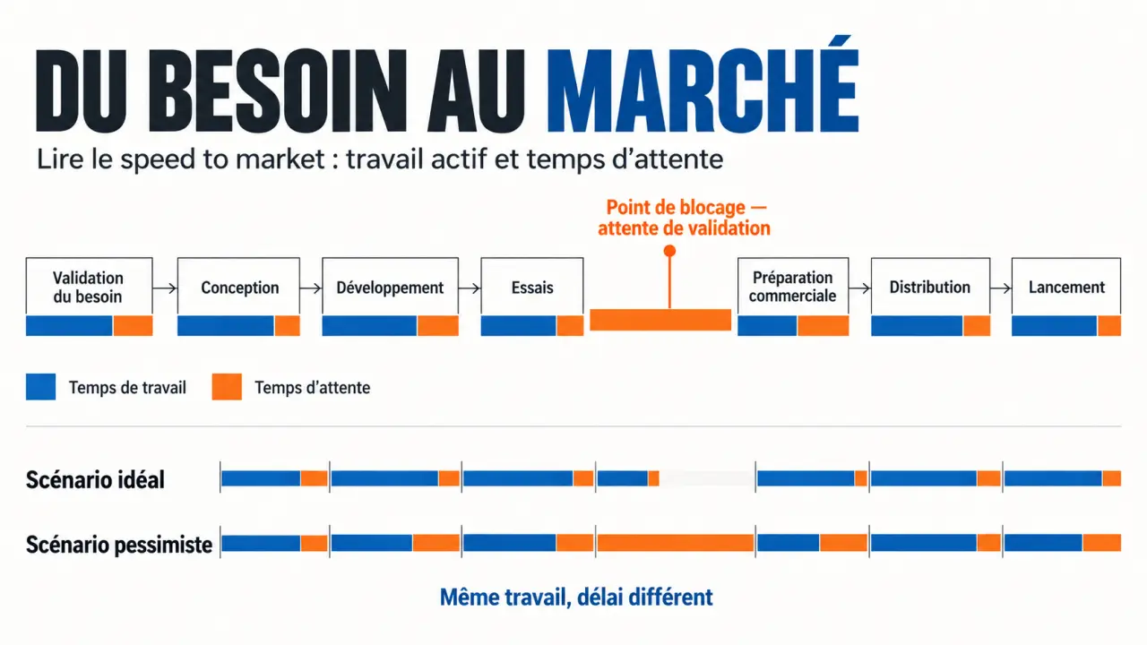 Infographie sur le speed to market et les étapes du délai de mise sur le marché