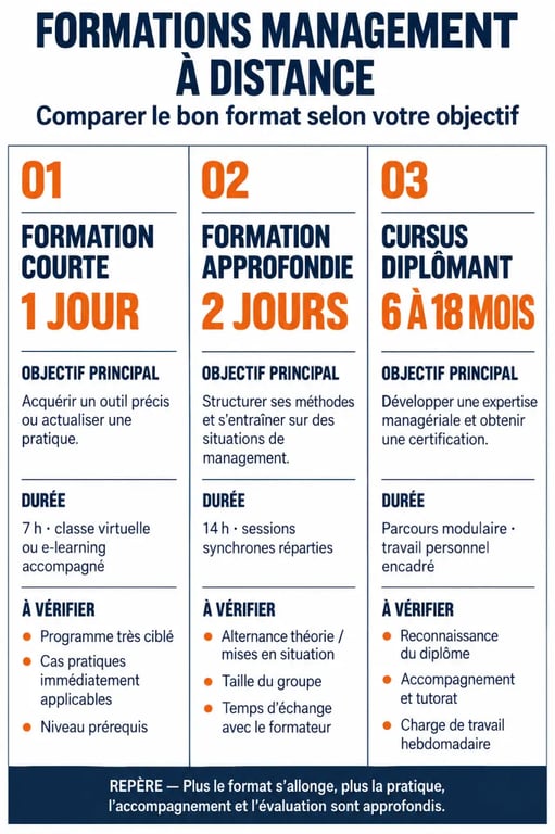 Infographie comparative des formats de formation management à distance