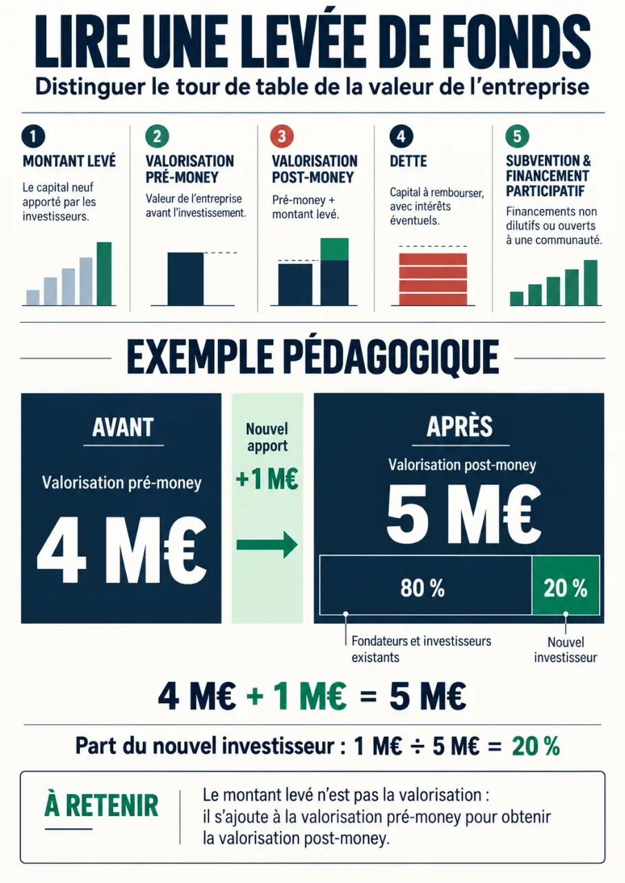 LeMagDesEntrepreneurs levée de fonds : infographie sur la dilution, la valorisation et les différents financements