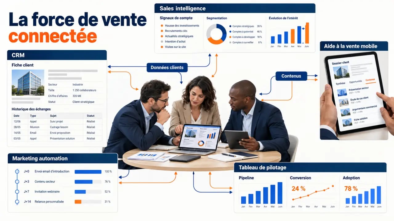 Infographie sur la digitalisation de la force de vente et les outils commerciaux