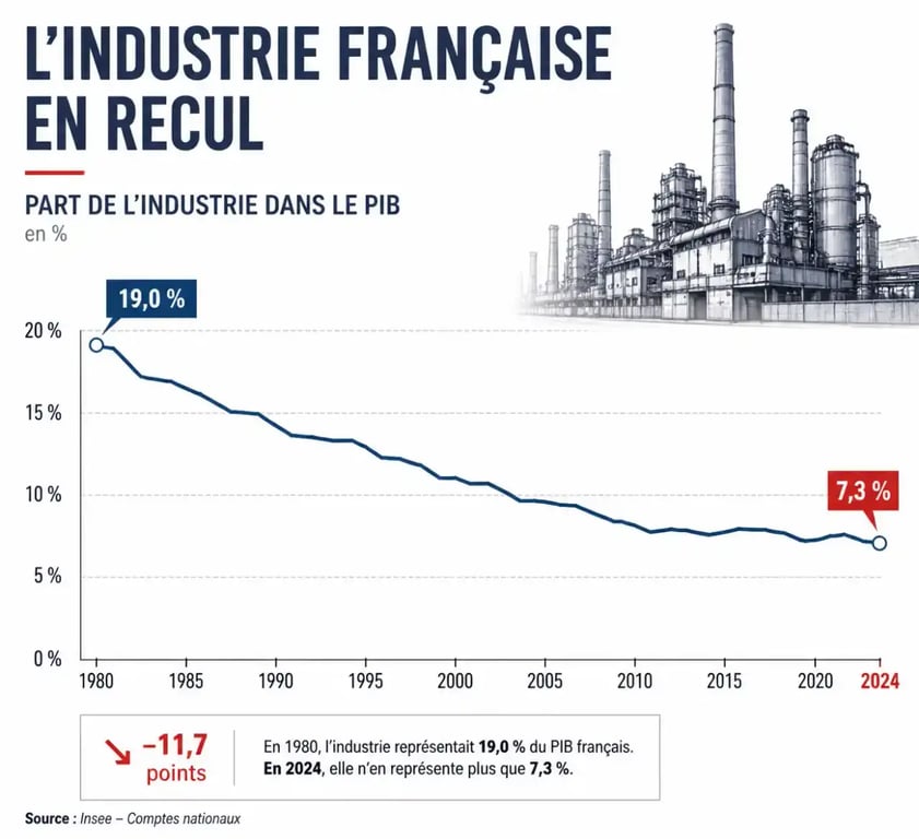Évolution du poids de l'industrie innov fr dans le PIB français
