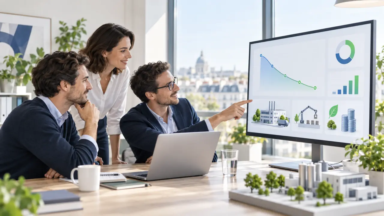 Équipe de PME analysant des données et des indicateurs de performance avec une solution d'intelligence artificielle