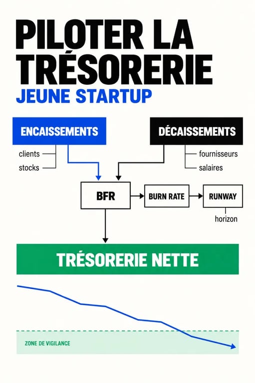 Comment optimiser la gestion de trésorerie d'une jeune startup : flux entre encaissements, BFR, burn rate et runway